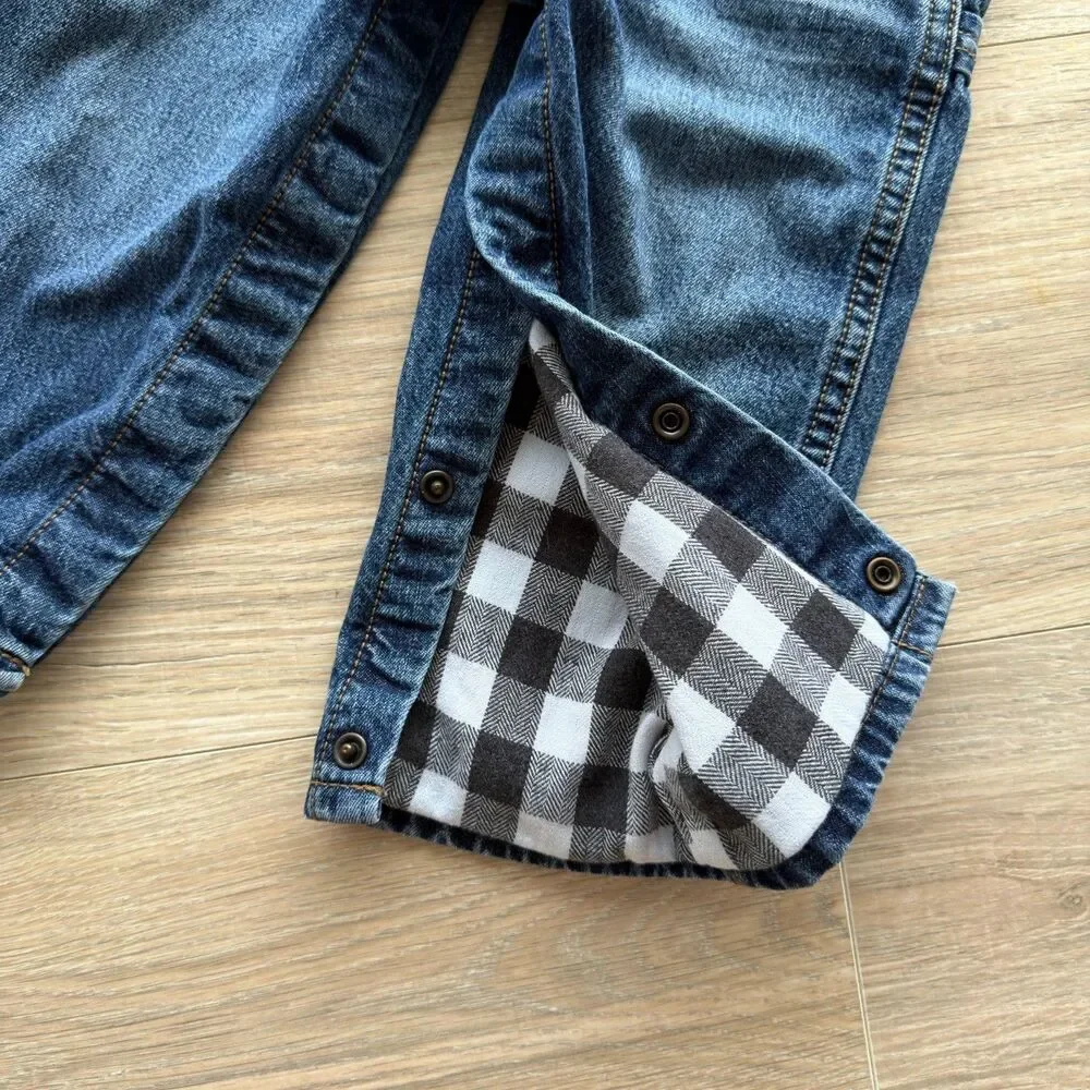 Osh Kosh B’Gosh Denim Plaid Flannel Lined Overalls Boys 18-24 Months Cabin Gorp